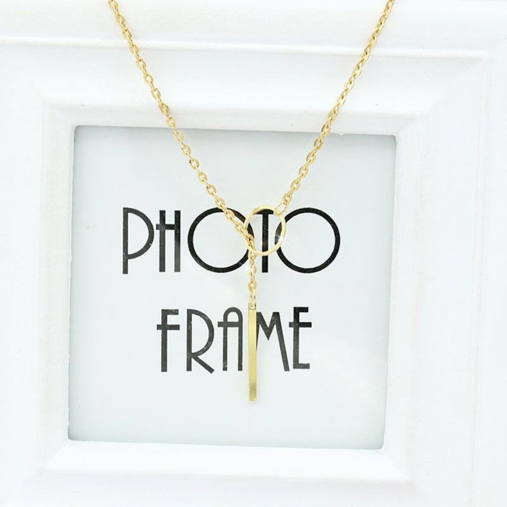 Lariat Dainty Long Thin Chain Simple Circle Bar Y Drop Necklace Gold A0119 - Picture 10 of 12